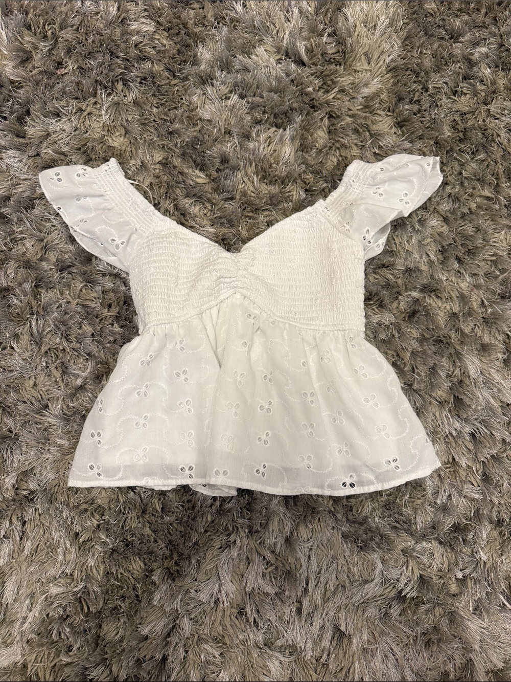 White Smocked Eyelet Peplum Crop Top